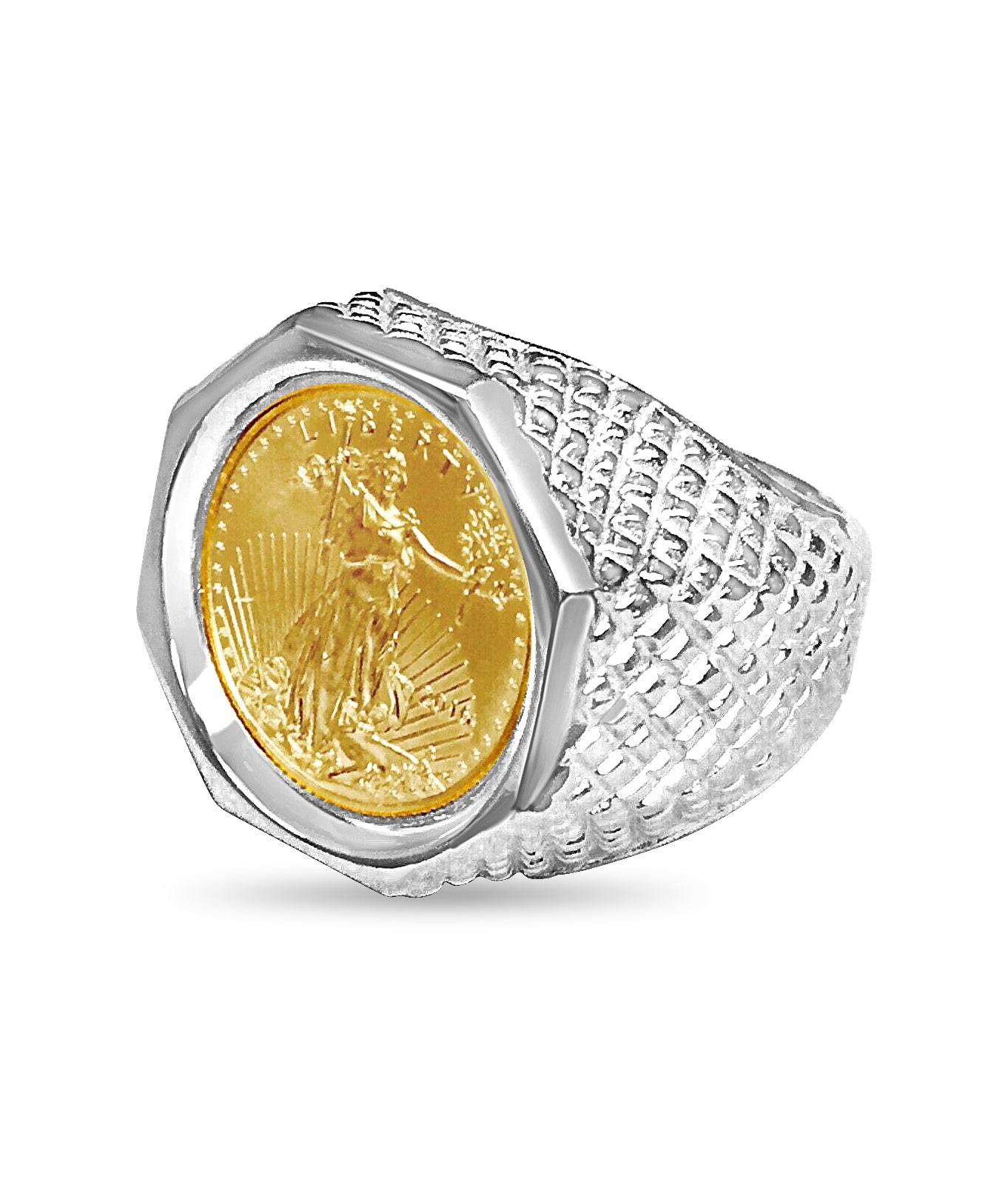 Handmade Solid Gold Fancy Coin Ring , 1/10oz Coin ,