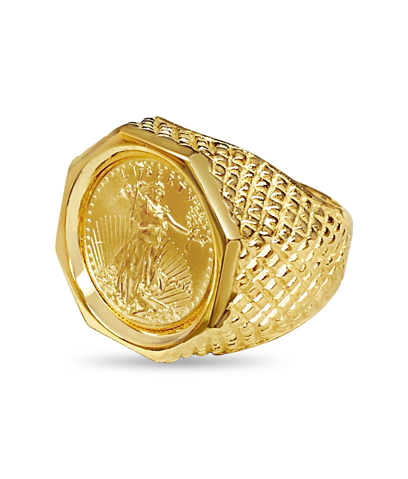 Handmade Solid Gold Fancy Coin Ring , 1/10oz Coin ,