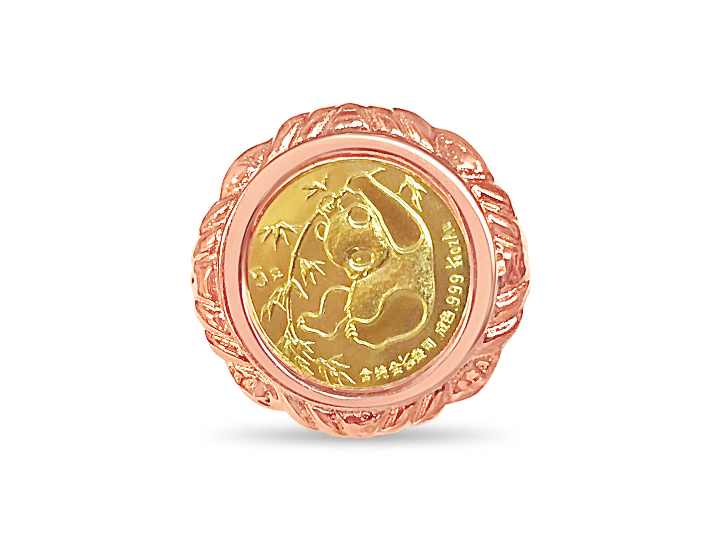 Handmade Solid Gold Fancy Coin Ring , Chinese Panda Bear Coin ,