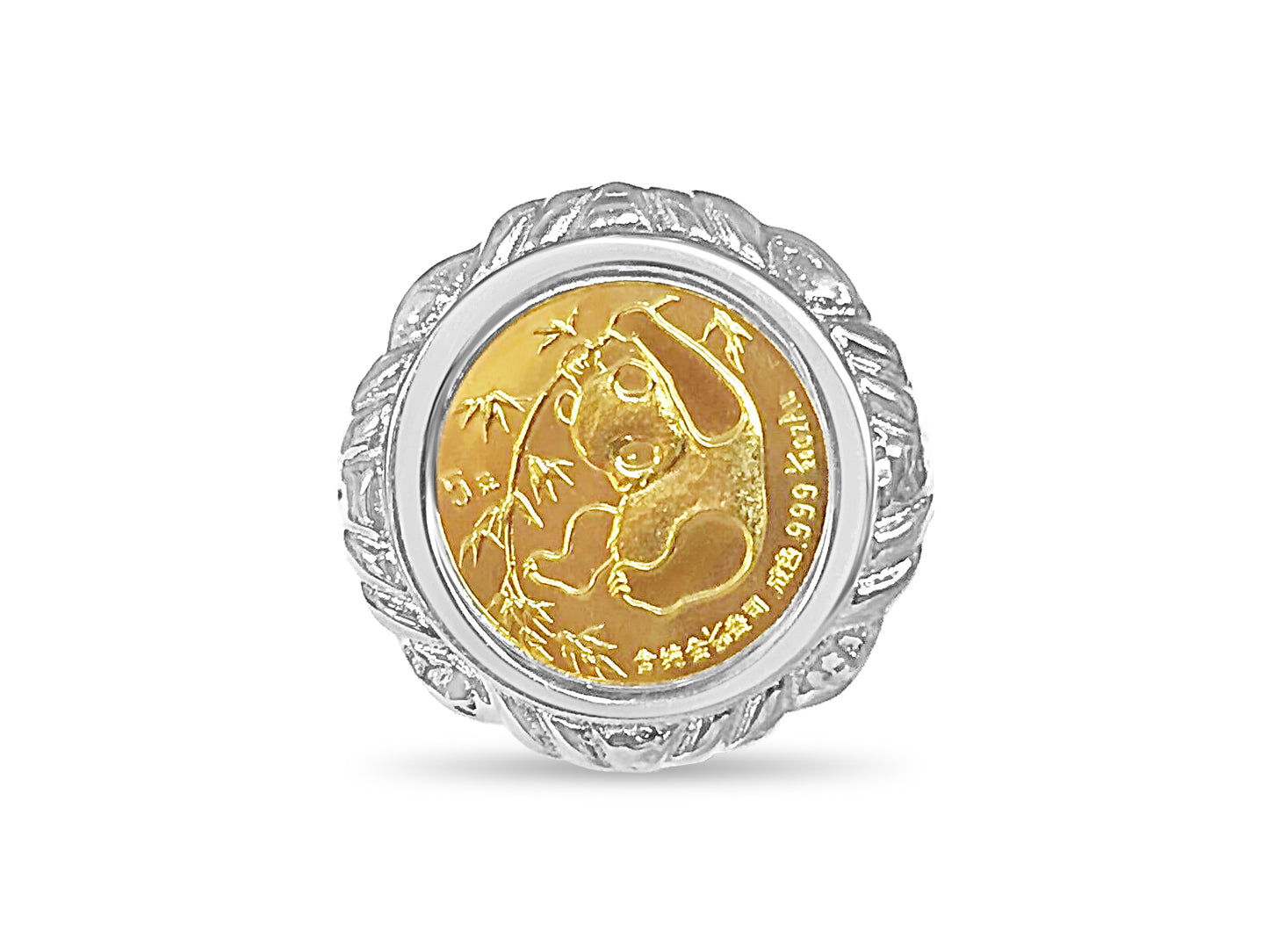 Handmade Solid Gold Fancy Coin Ring , Chinese Panda Bear Coin ,