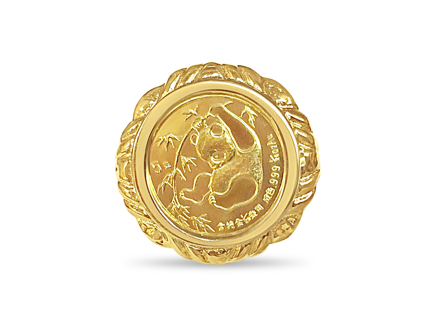 Handmade Solid Gold Fancy Coin Ring , Chinese Panda Bear Coin ,
