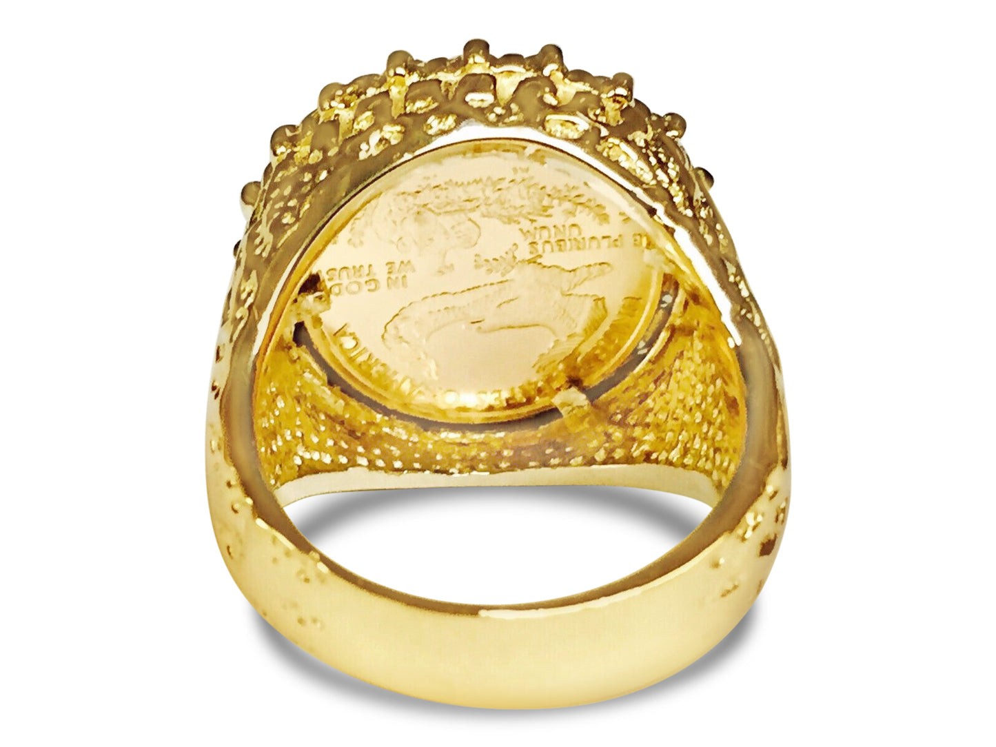 Handmade Solid Gold Diamond Nugget Coin Ring , 1/10oz Coin ,
