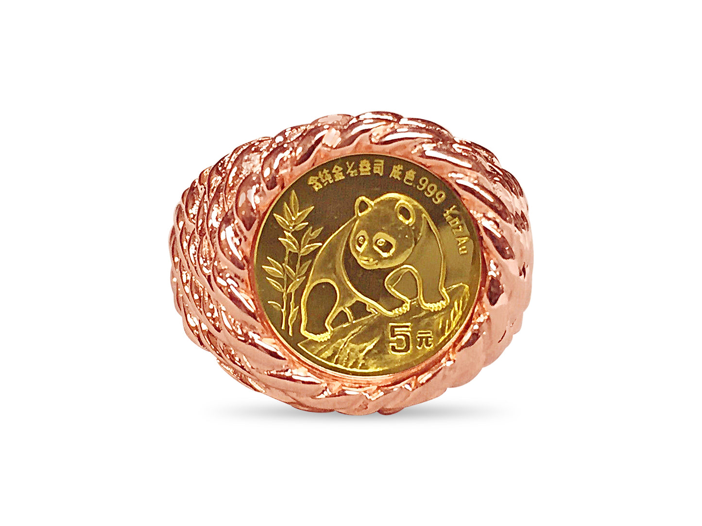 Handmade Solid Gold Fancy Coin Ring , Chinese Panda Bear Coin ,
