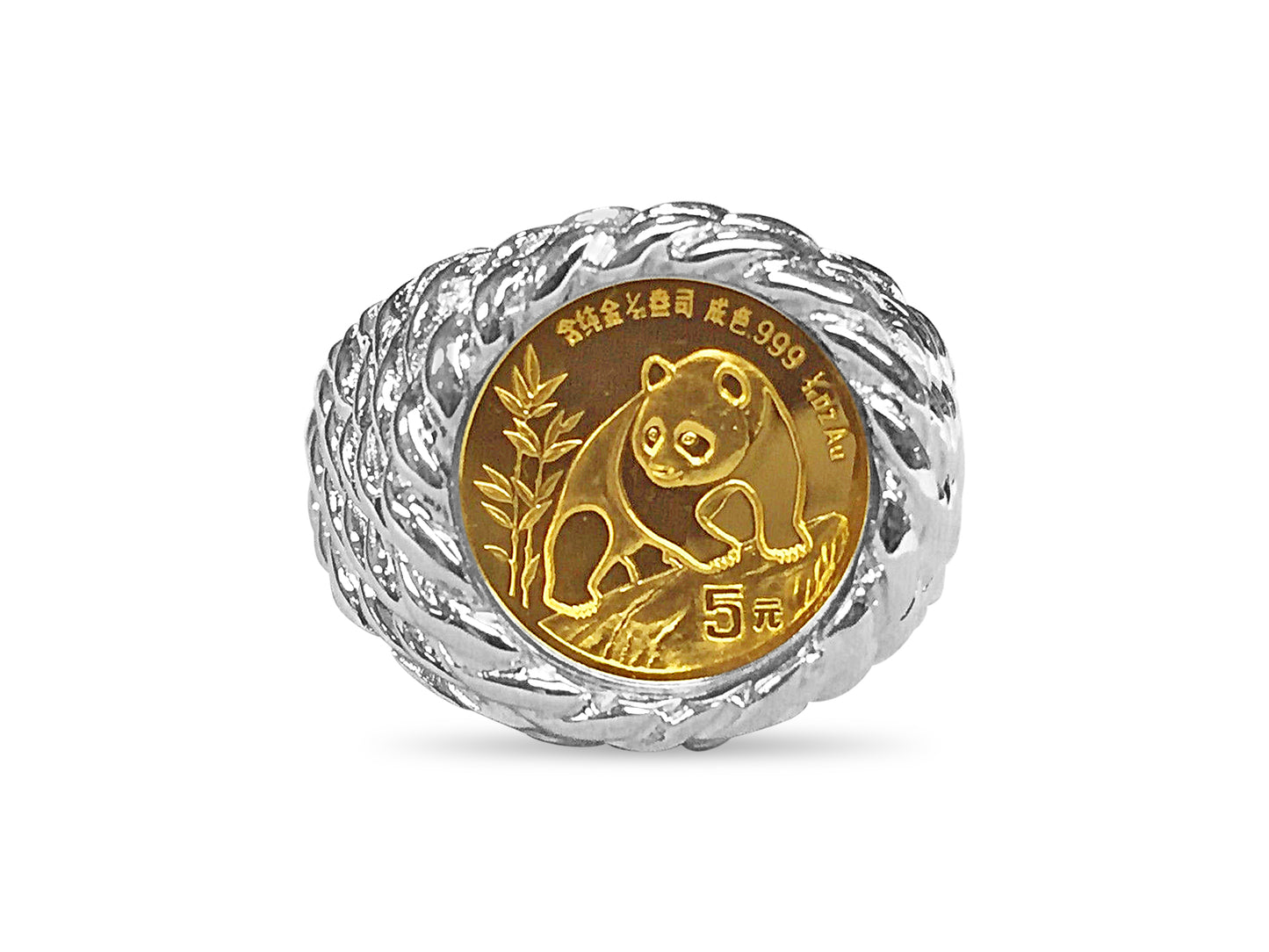 Handmade Solid Gold Fancy Coin Ring , Chinese Panda Bear Coin ,