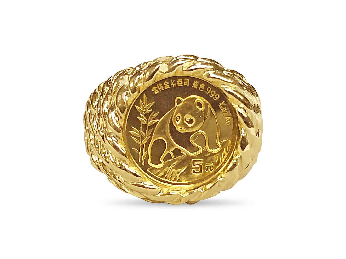 Handmade Solid Gold Fancy Coin Ring , Chinese Panda Bear Coin ,