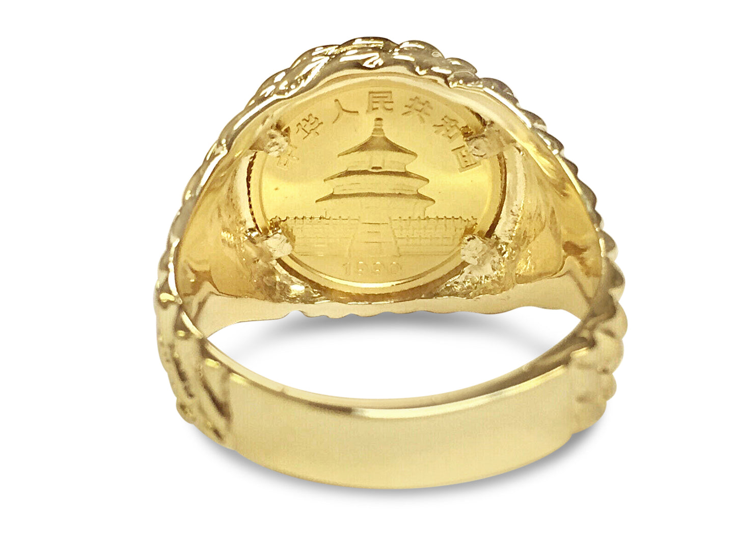 Handmade Solid Gold Fancy Coin Ring , Chinese Panda Bear Coin ,