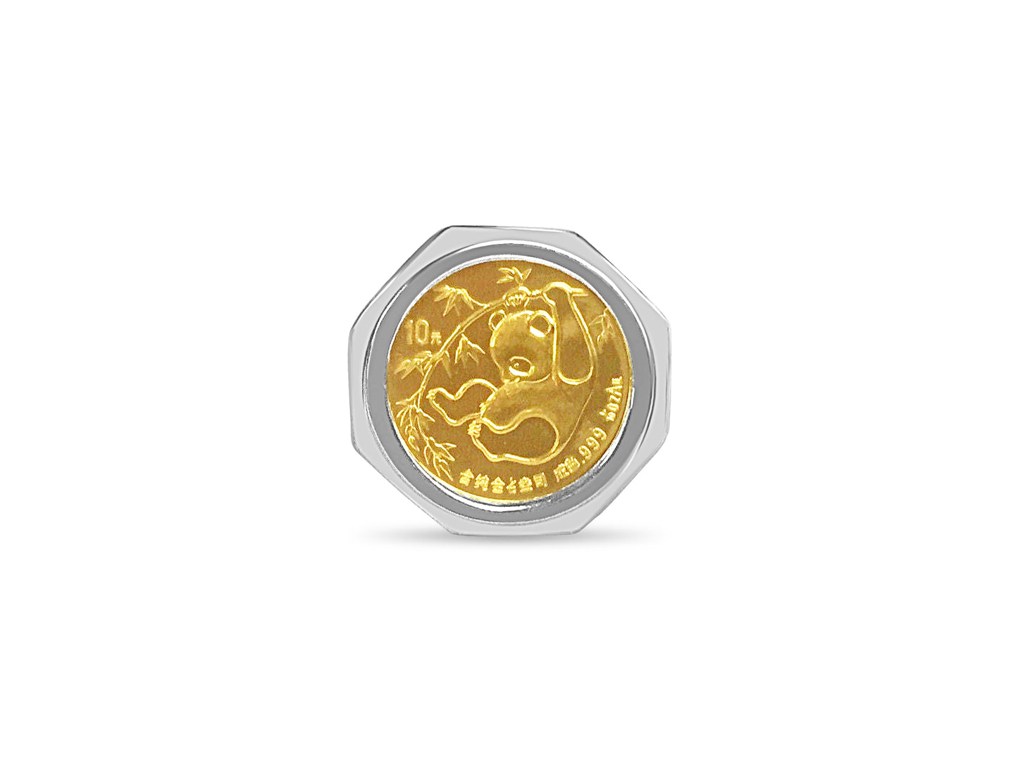 Handmade Solid Gold Fancy Coin Ring , Chinese Panda Bear Coin ,
