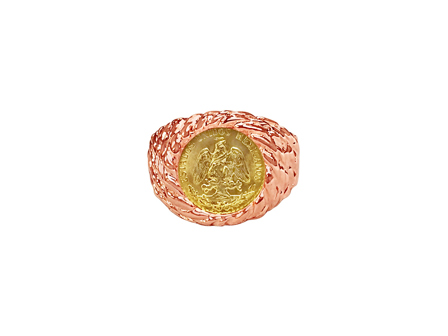 Handmade Solid Gold Nugget Coin Ring , Dos Pesos Coin ,