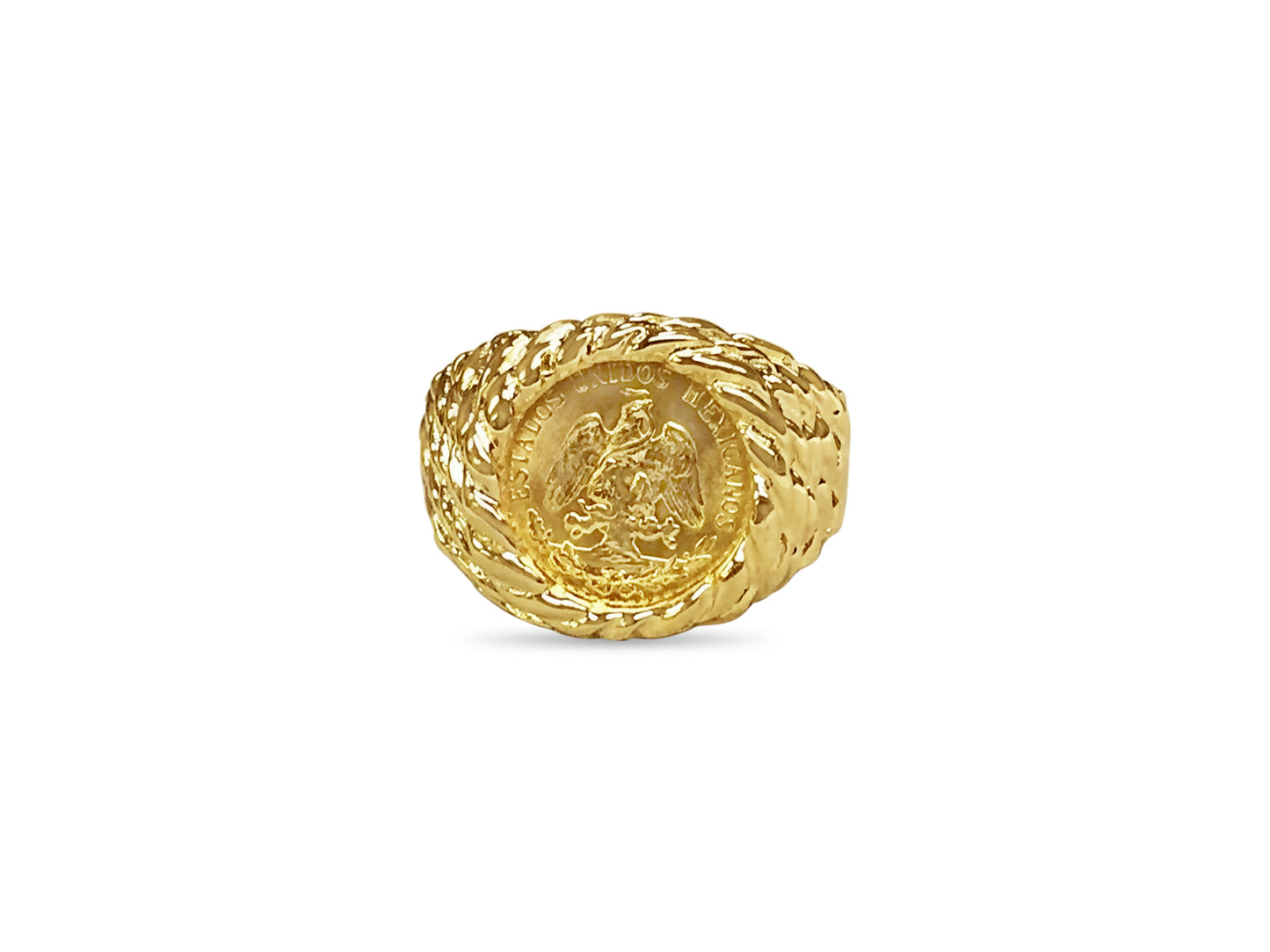 Handmade Solid Gold Nugget Coin Ring , Dos Pesos Coin ,