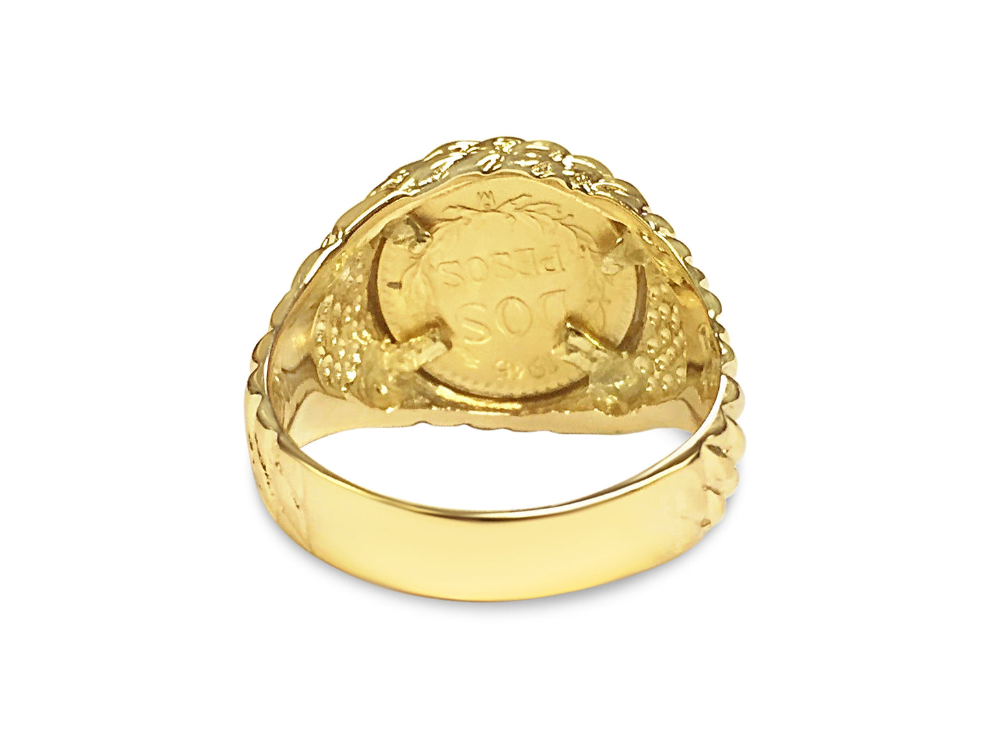 Handmade Solid Gold Nugget Coin Ring , Dos Pesos Coin ,
