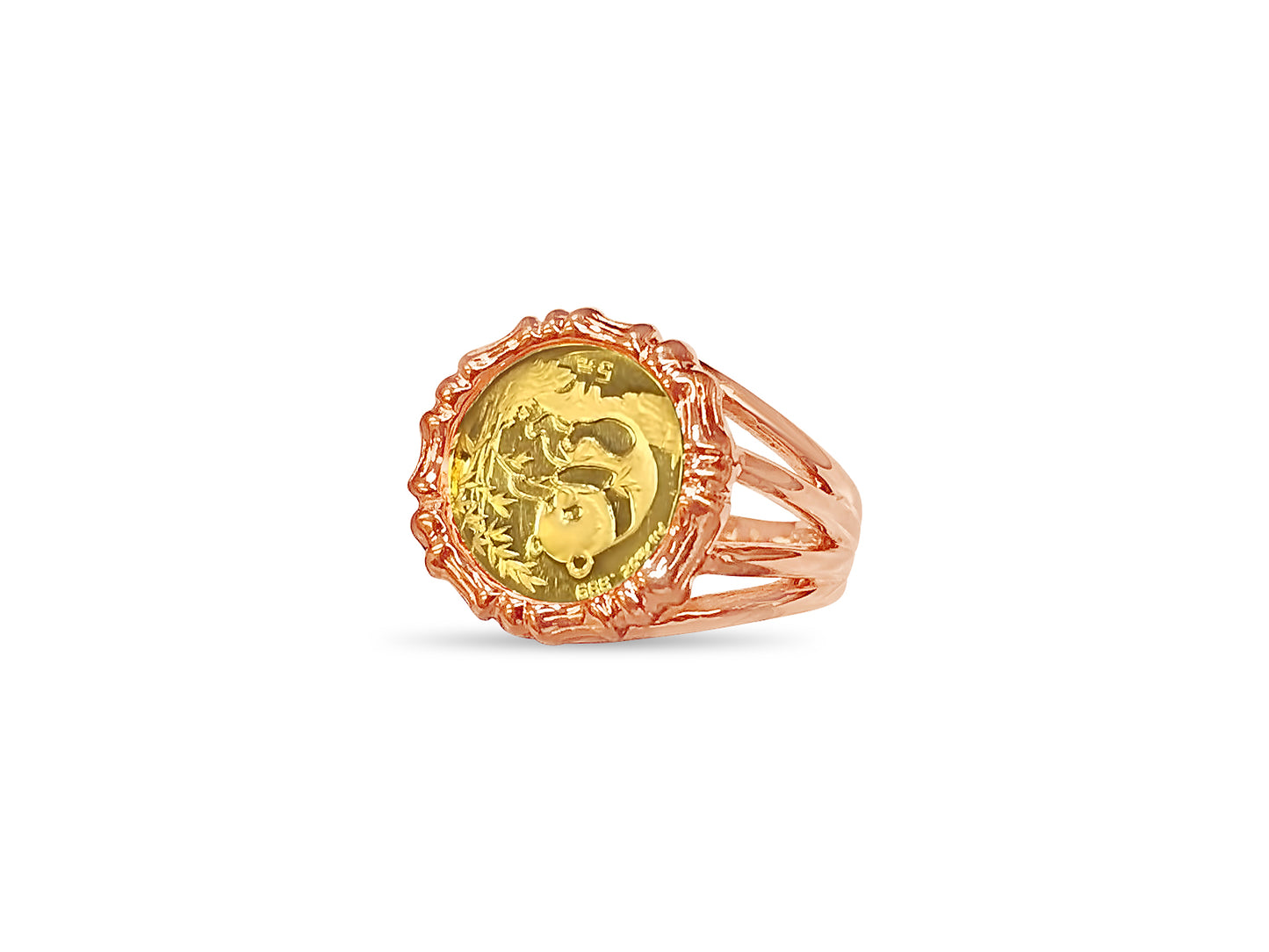 Handmade Solid Gold Fancy Ladies Coin Ring , Chinese Panda Bear Coin ,