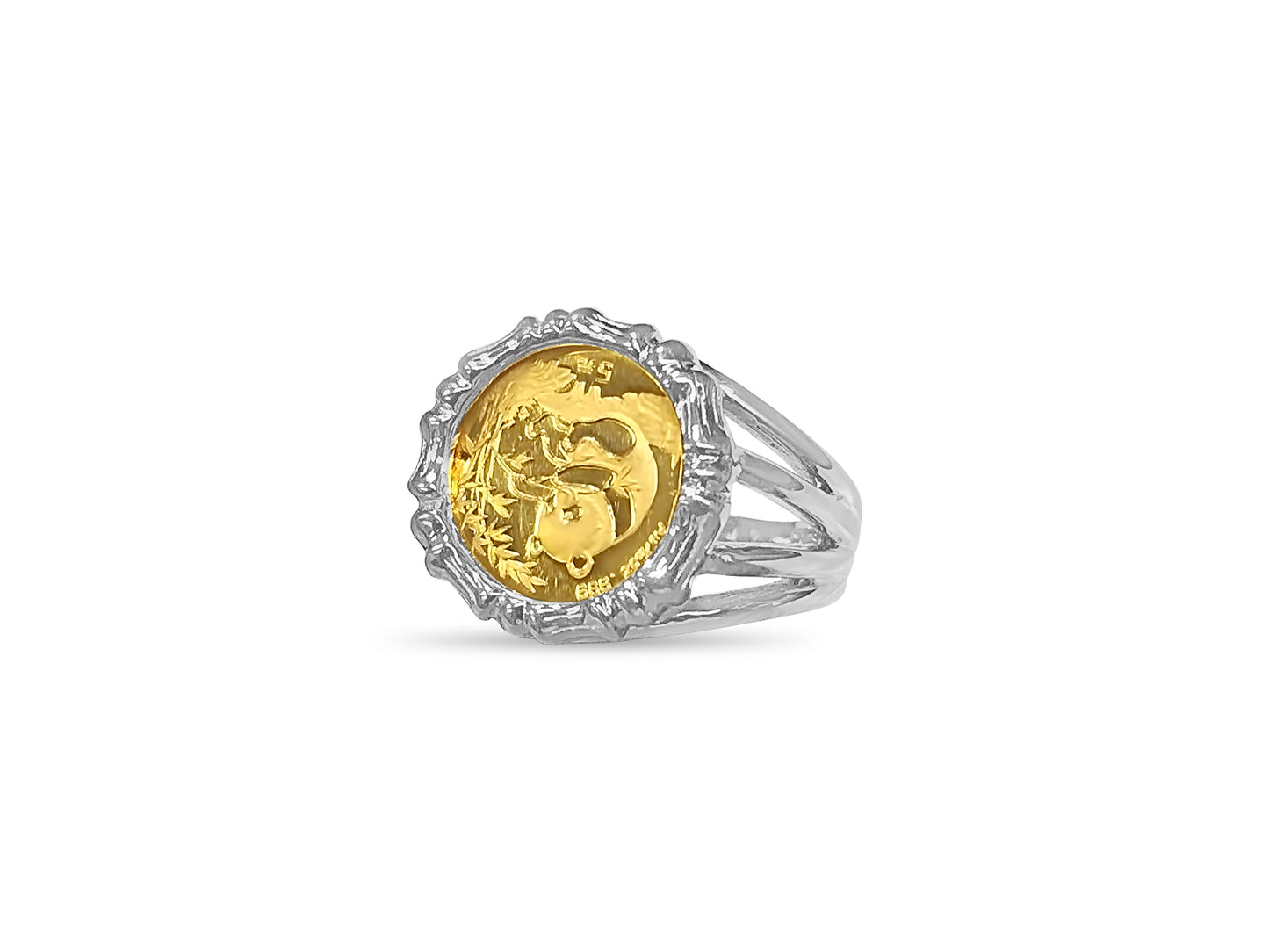 Handmade Solid Gold Fancy Ladies Coin Ring , Chinese Panda Bear Coin ,