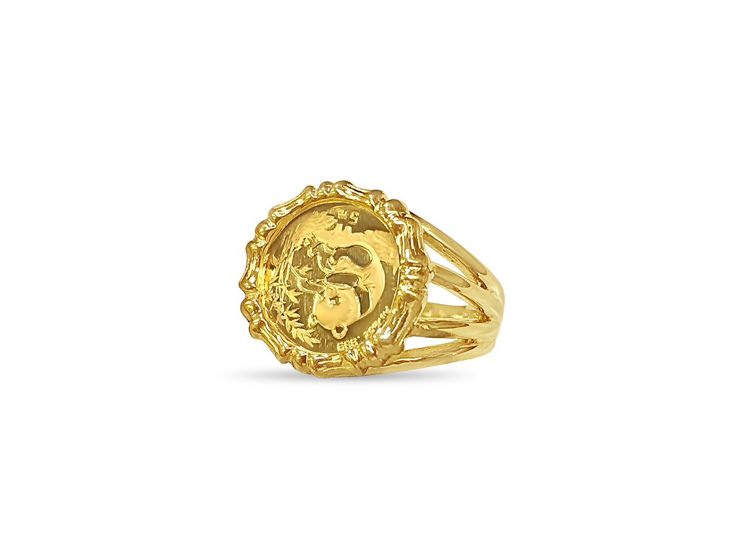 Handmade Solid Gold Fancy Ladies Coin Ring , Chinese Panda Bear Coin ,