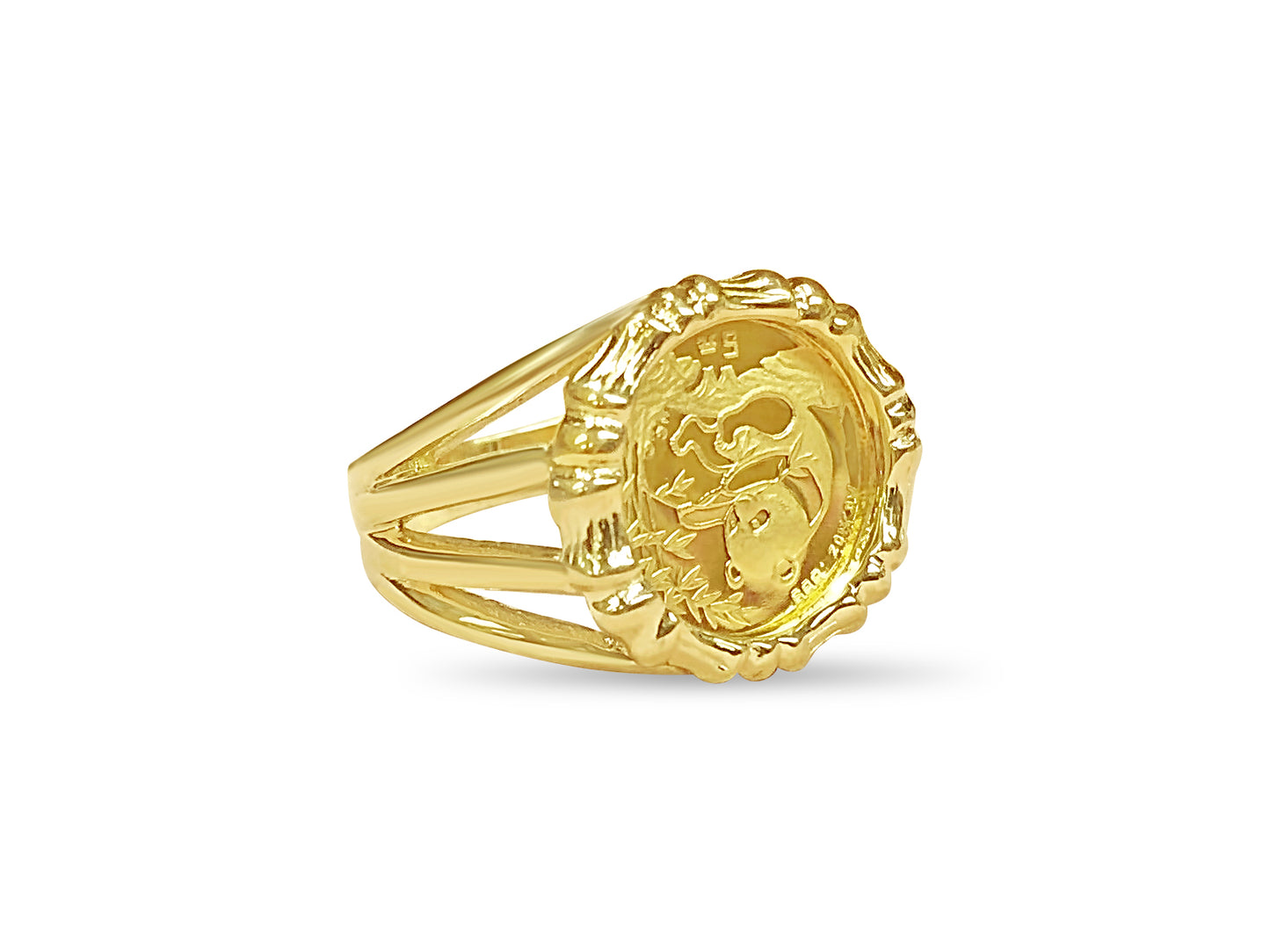Handmade Solid Gold Fancy Ladies Coin Ring , Chinese Panda Bear Coin ,
