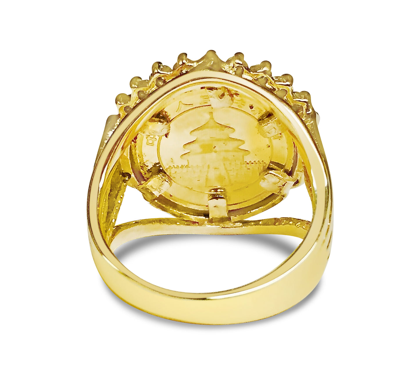 Handmade Solid Gold Diamond Fancy Ladies Coin Ring , Chinese Panda Bear Coin ,