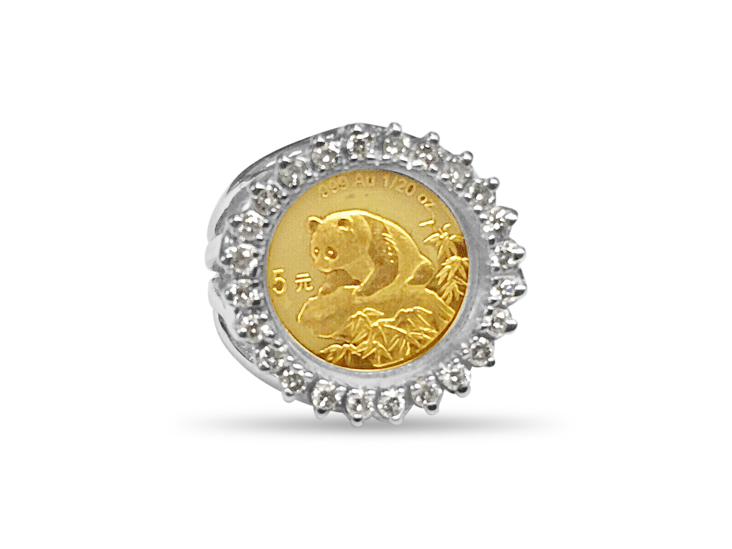 Handmade Solid Gold Diamond Fancy Ladies Coin Ring , Chinese Panda Bear Coin ,