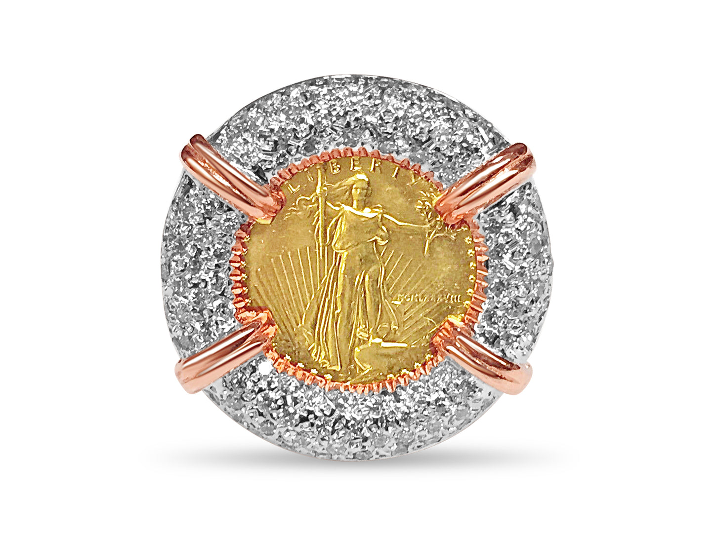 Handmade Solid Gold Diamond Fancy Coin Ring , 1/10oz Coin ,