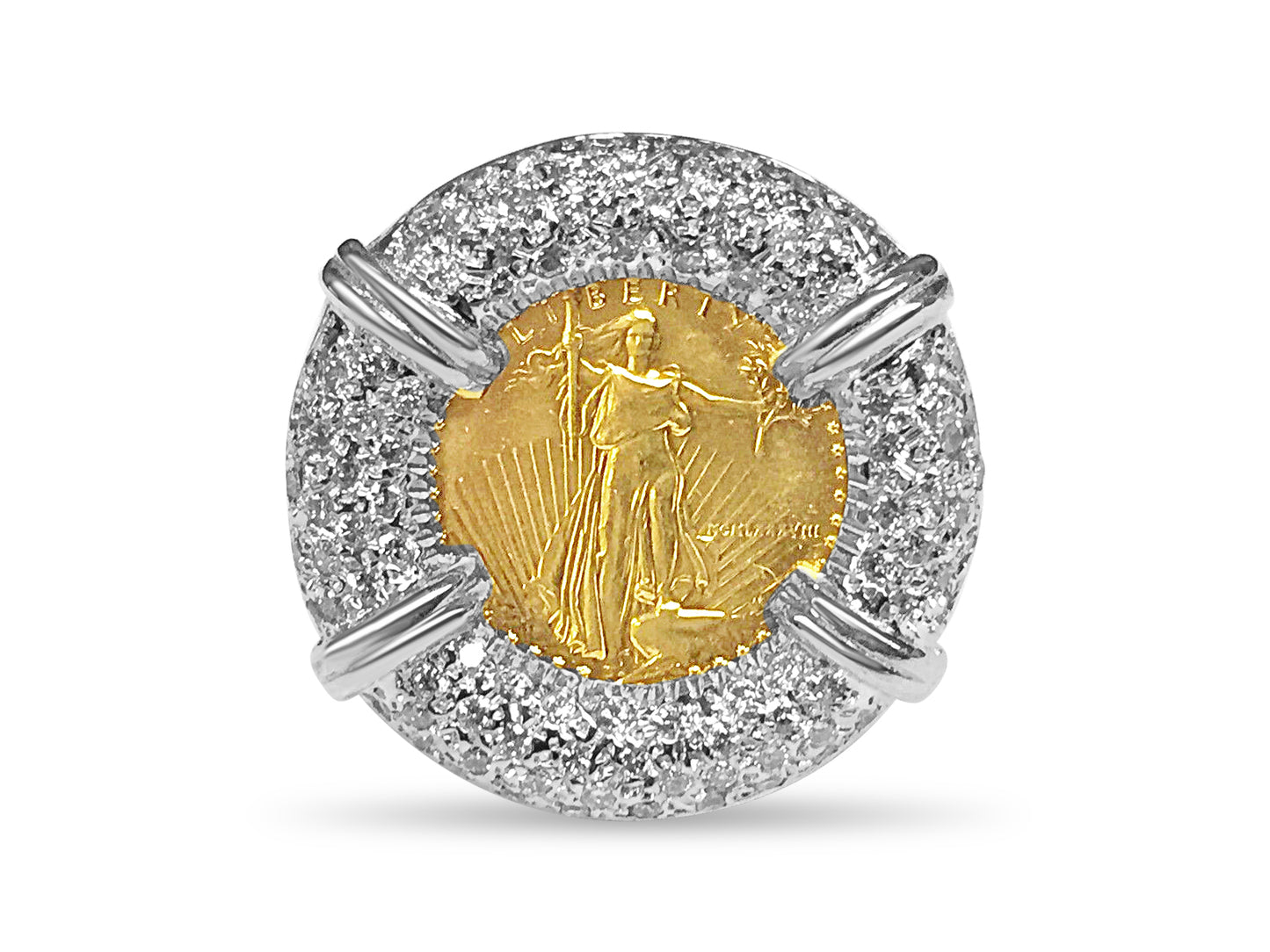 Handmade Solid Gold Diamond Fancy Coin Ring , 1/10oz Coin ,