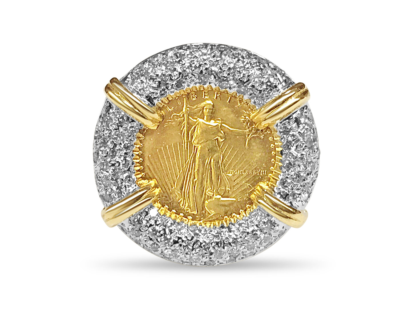 Handmade Solid Gold Diamond Fancy Coin Ring , 1/10oz Coin ,