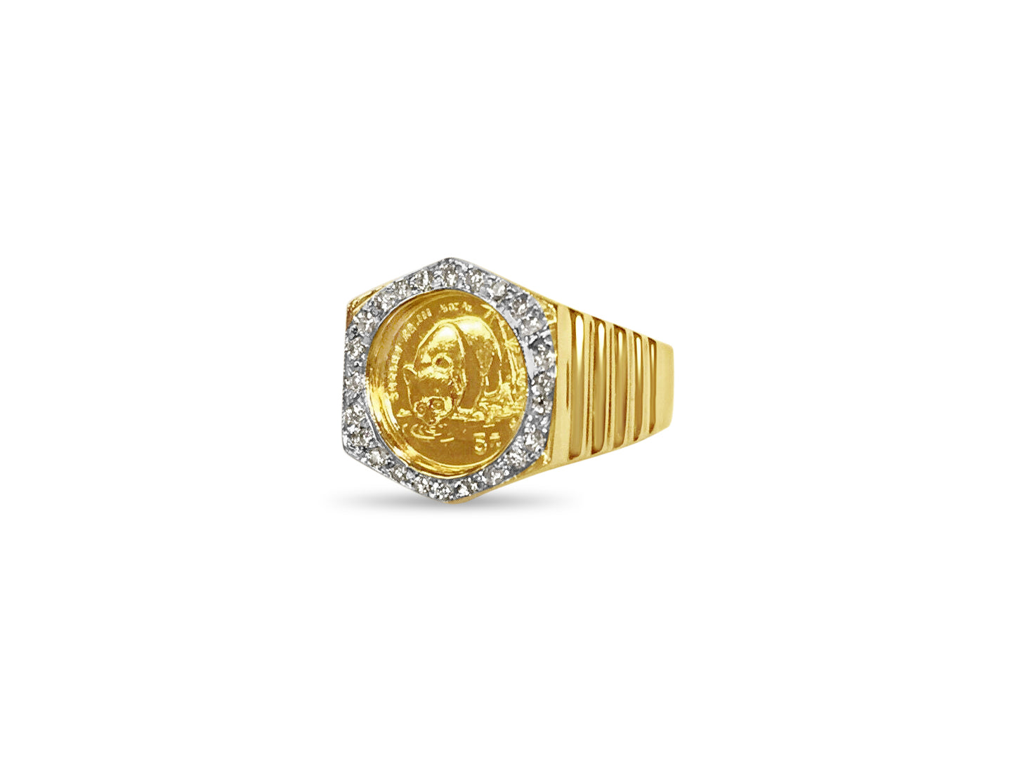Handmade Solid Gold Diamond Fancy Coin Ring , Chinese Panda Bear Coin ,