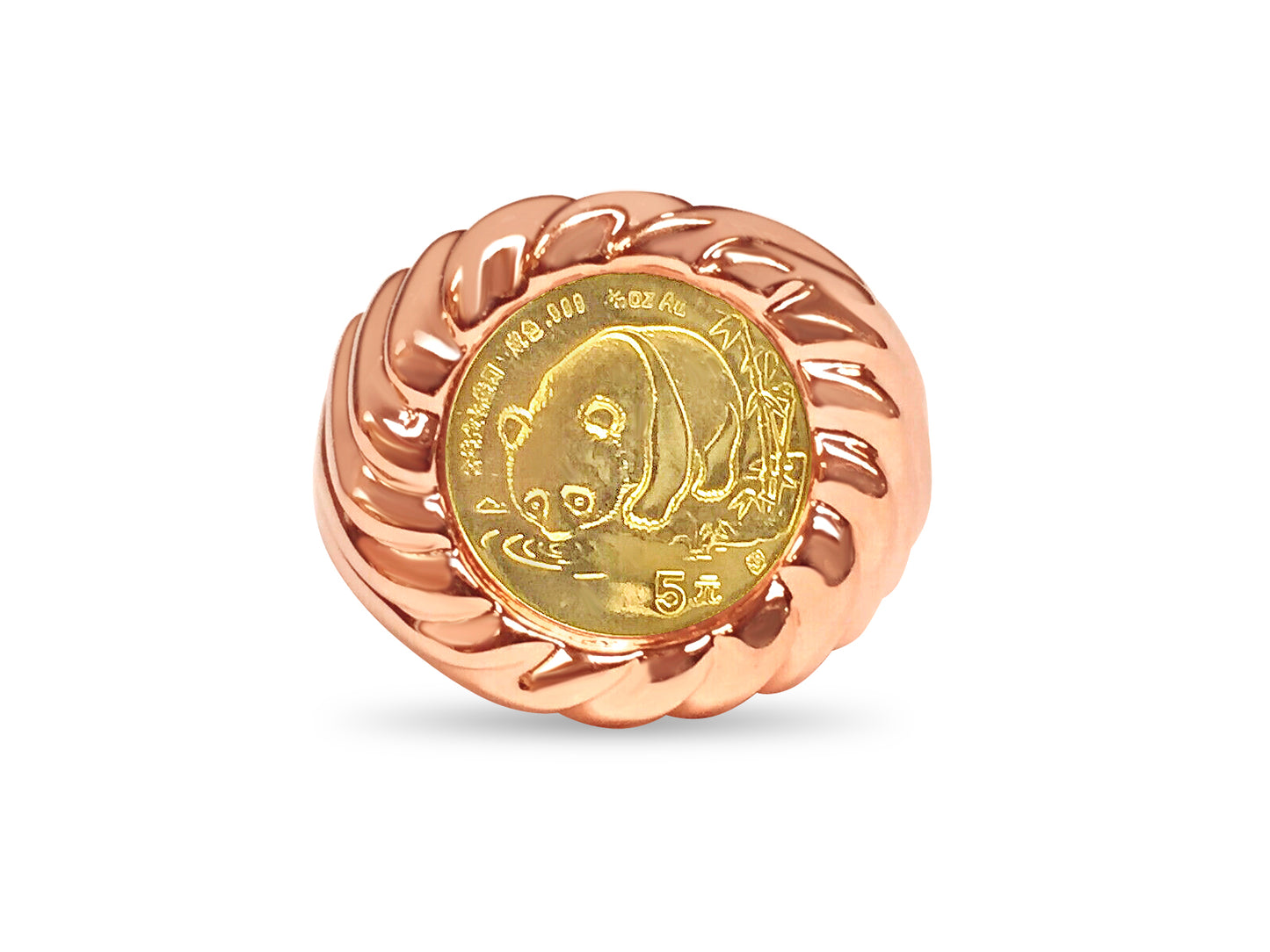 Handmade Solid Gold Fancy Coin Ring , Chinese Panda Bear Coin ,
