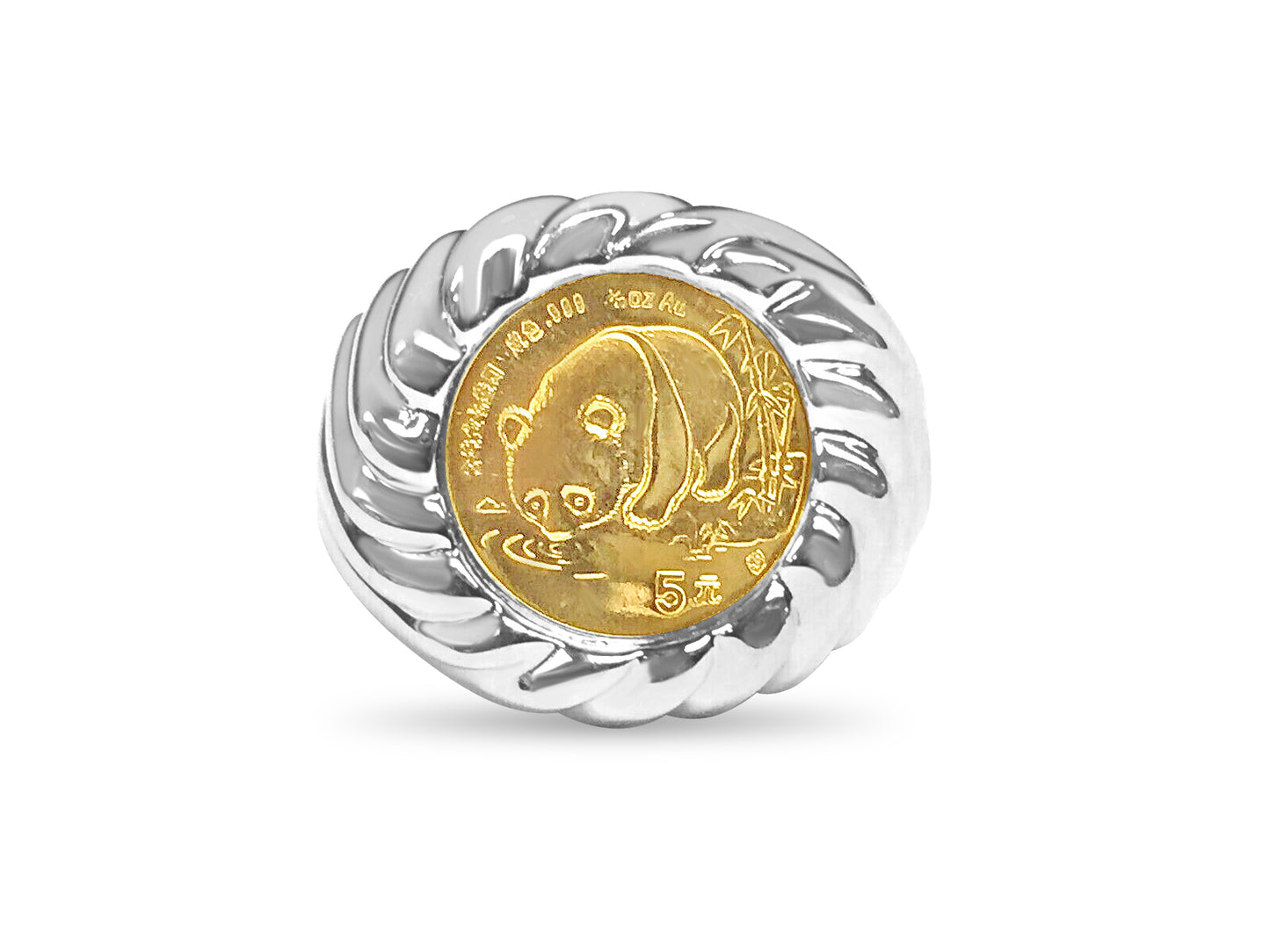 Handmade Solid Gold Fancy Coin Ring , Chinese Panda Bear Coin ,