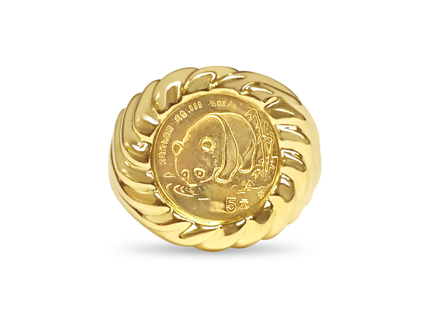 Handmade Solid Gold Fancy Coin Ring , Chinese Panda Bear Coin ,
