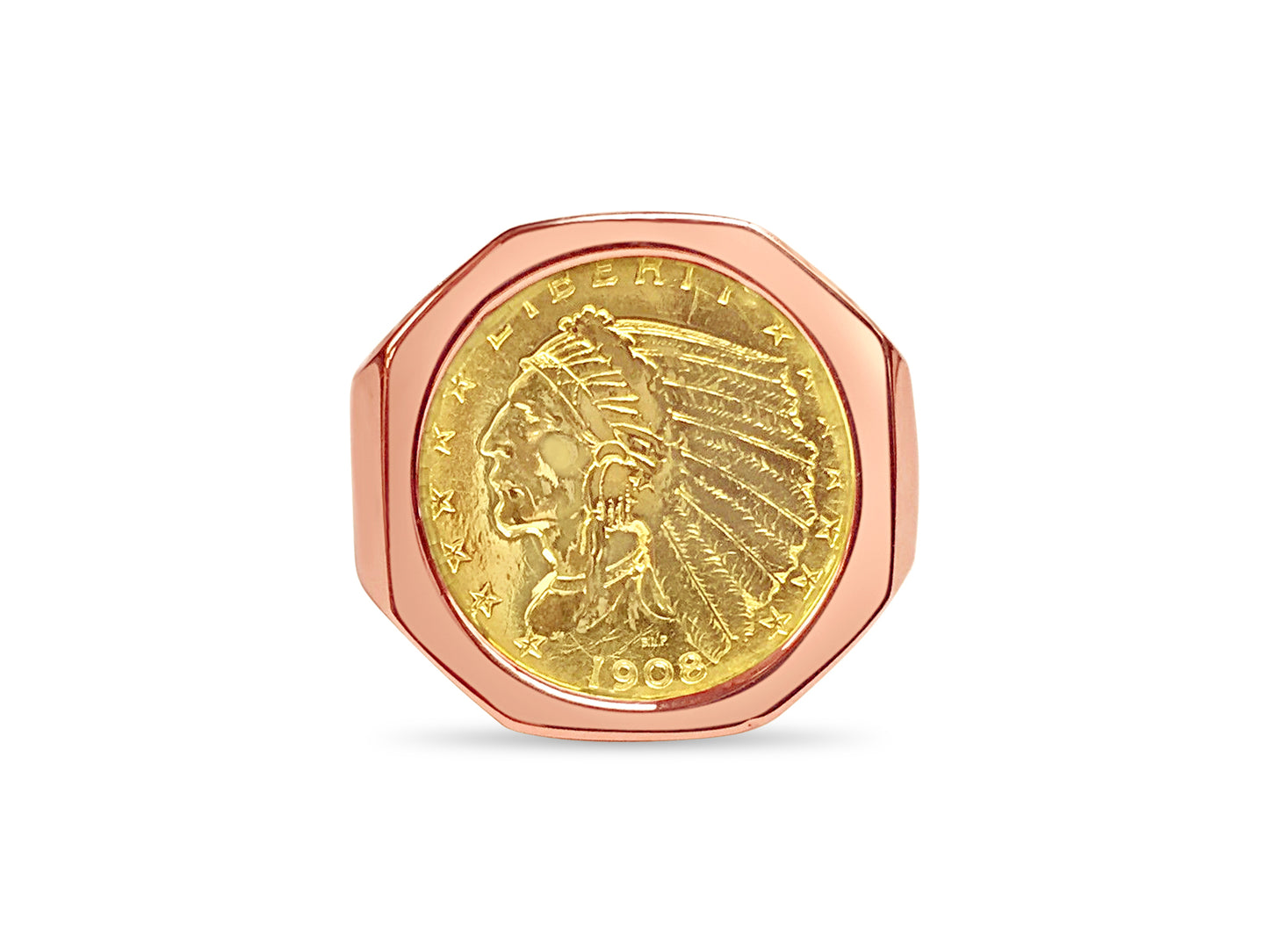 Handmade Solid Gold Fancy Coin Ring , Indian Head Coin ,
