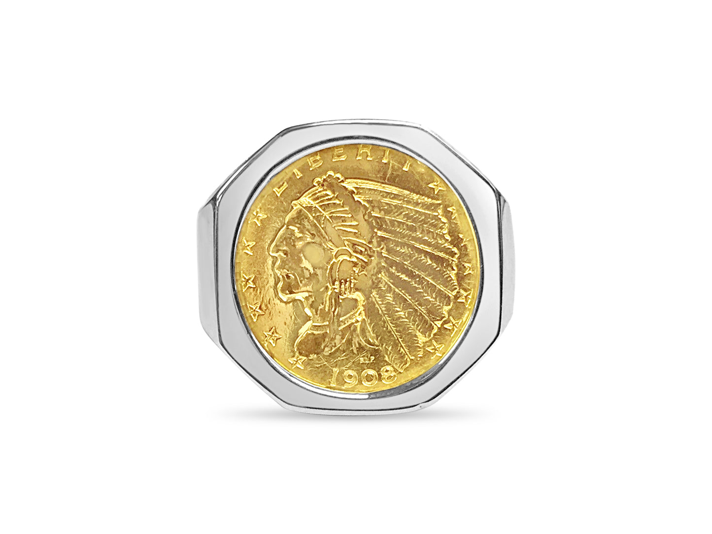 Handmade Solid Gold Fancy Coin Ring , Indian Head Coin ,