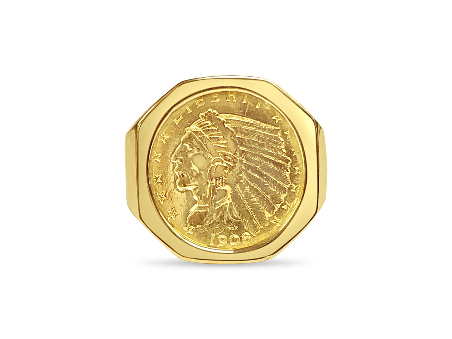 Handmade Solid Gold Fancy Coin Ring , Indian Head Coin ,