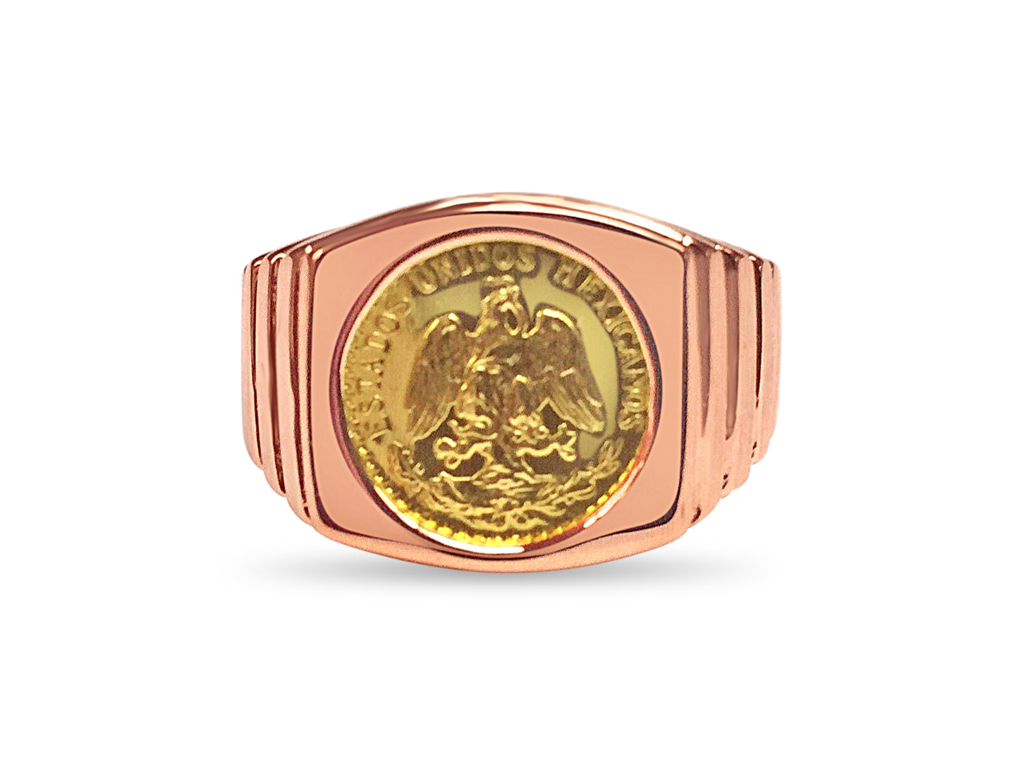Handmade Solid Gold Fancy Coin Ring , Dos Pesos Coin ,
