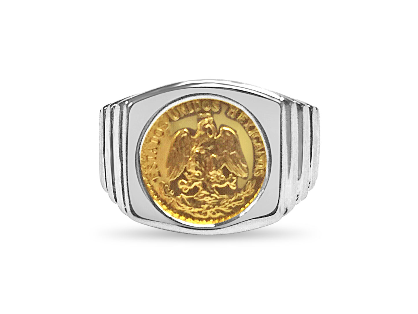 Handmade Solid Gold Fancy Coin Ring , Dos Pesos Coin ,