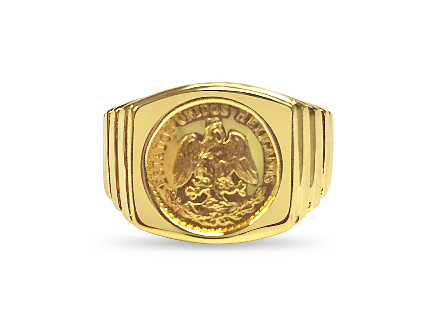 Handmade Solid Gold Fancy Coin Ring , Dos Pesos Coin ,