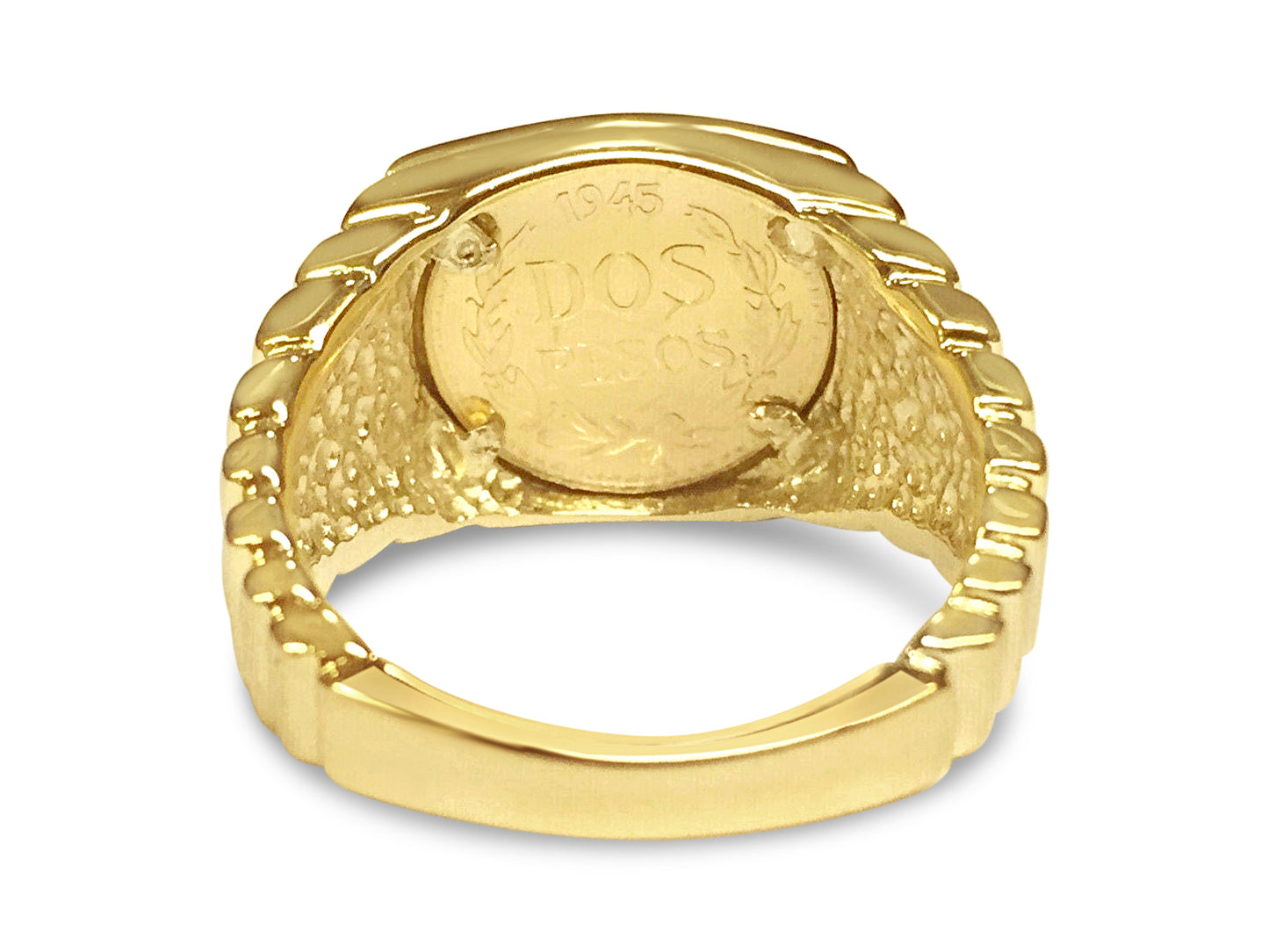 Handmade Solid Gold Fancy Coin Ring , Dos Pesos Coin ,