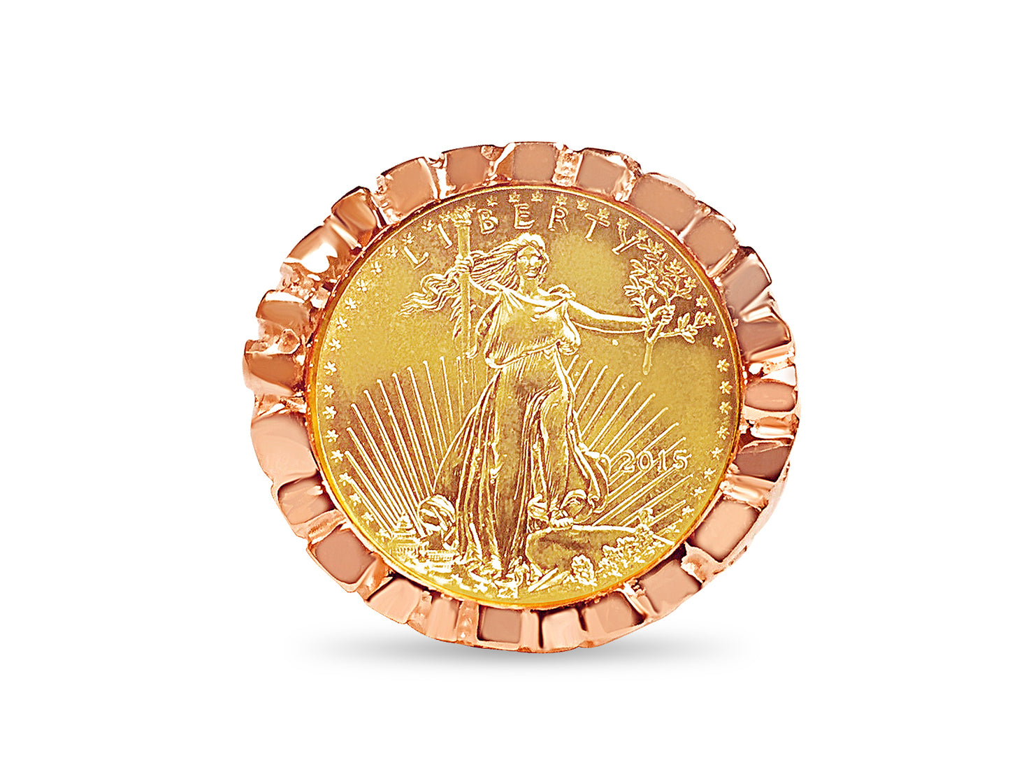 Handmade Solid Gold Nugget Coin Ring , 1/4oz Coin ,