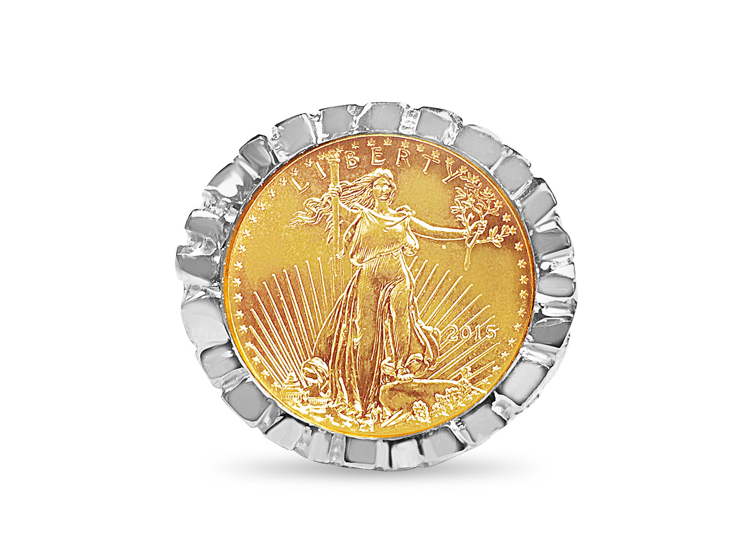 Handmade Solid Gold Nugget Coin Ring , 1/4oz Coin ,