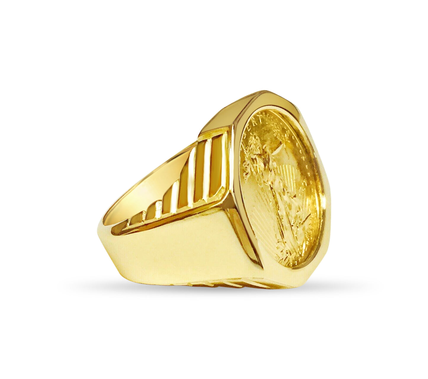 Handmade Solid Gold Fancy Coin Ring , 1/4oz Coin ,