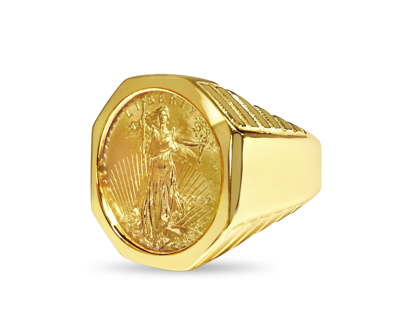 Handmade Solid Gold Fancy Coin Ring , 1/4oz Coin ,
