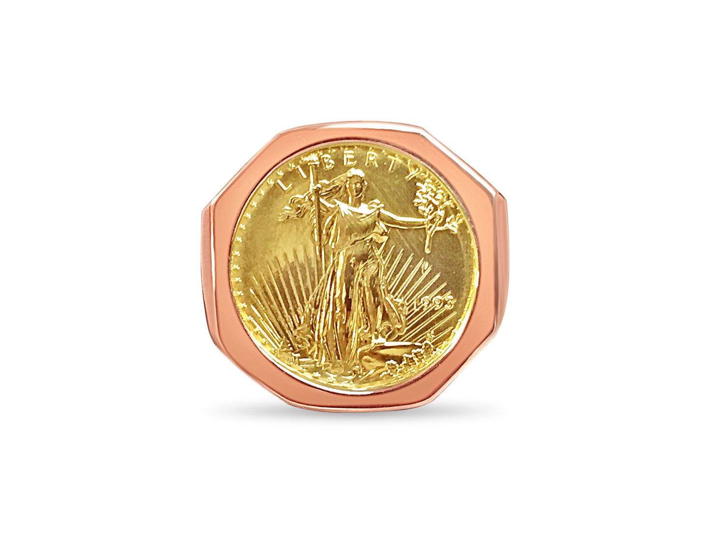 Handmade Solid Gold Fancy Coin Ring , 1/4oz Coin ,