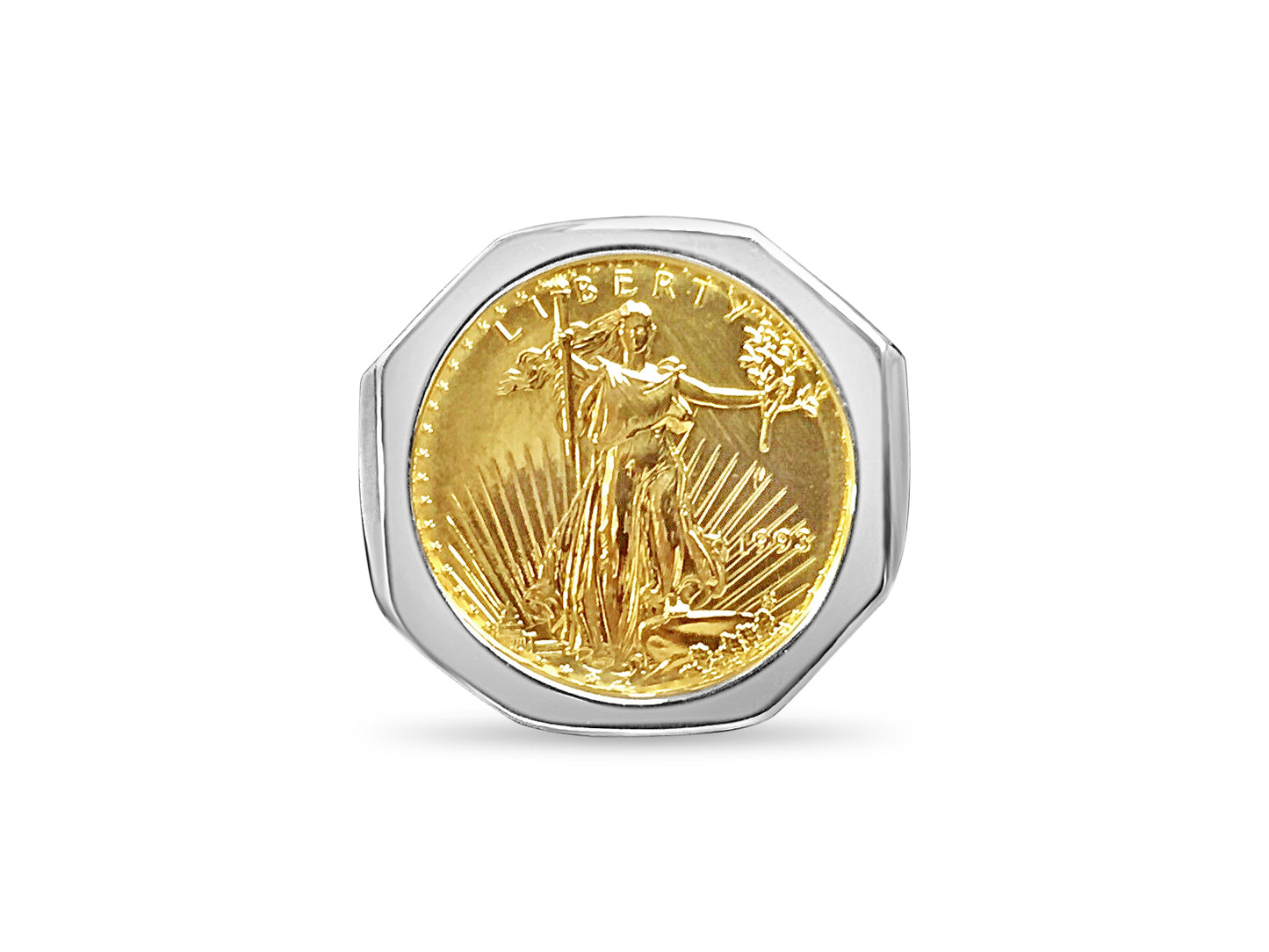 Handmade Solid Gold Fancy Coin Ring , 1/4oz Coin ,