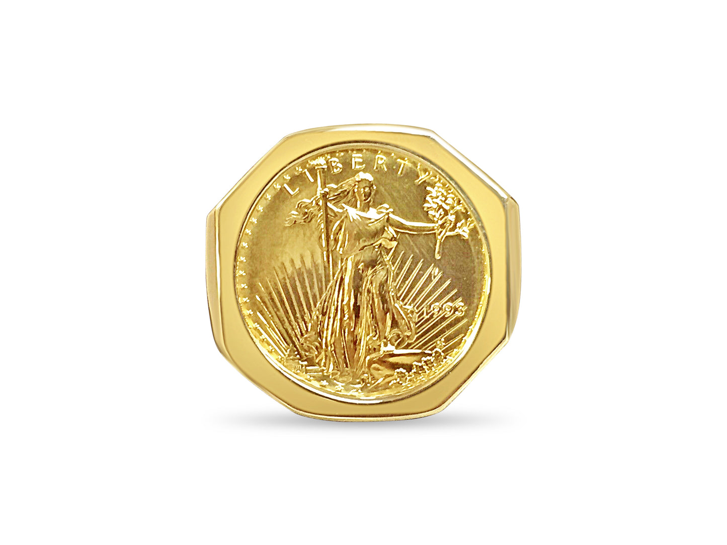 Handmade Solid Gold Fancy Coin Ring , 1/4oz Coin ,