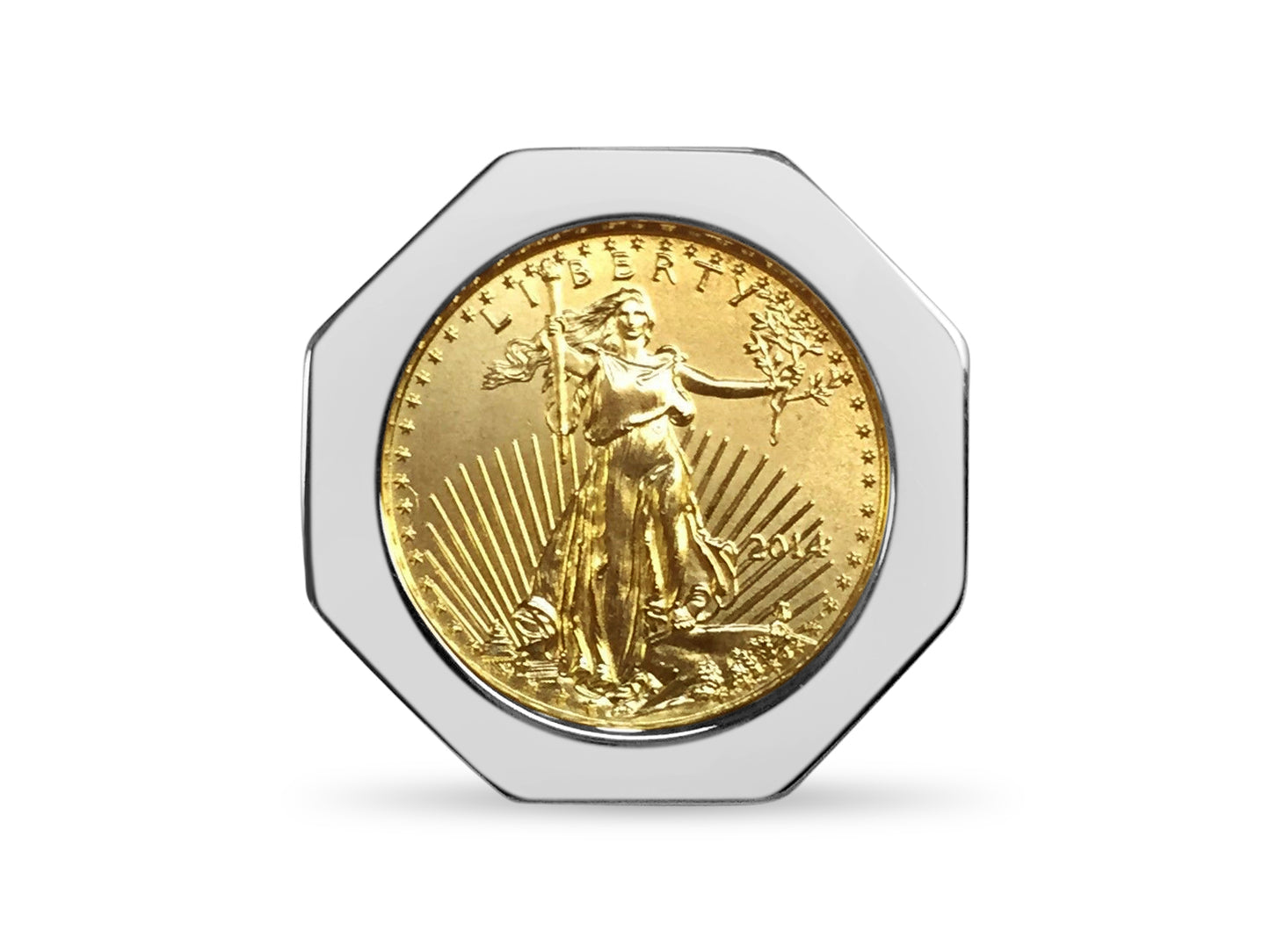 Handmade Solid Gold Fancy Coin Ring , 1/10oz Coin ,