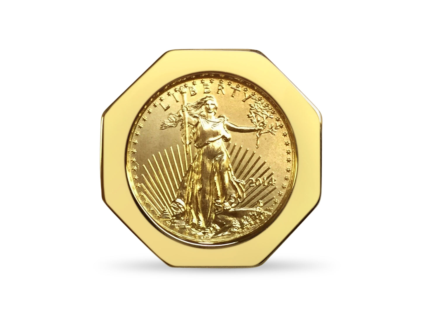 Handmade Solid Gold Fancy Coin Ring , 1/10oz Coin ,