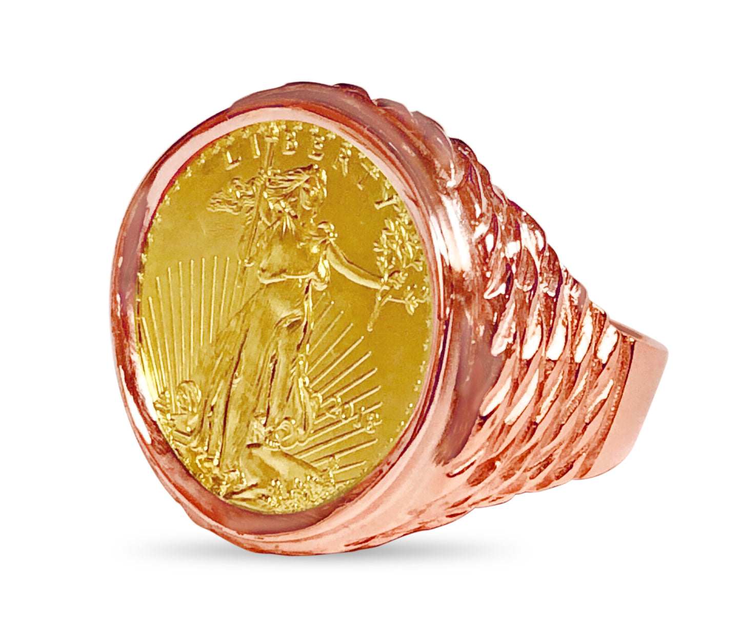 Handmade Solid Gold Fancy Coin Ring , 1/4oz Coin ,