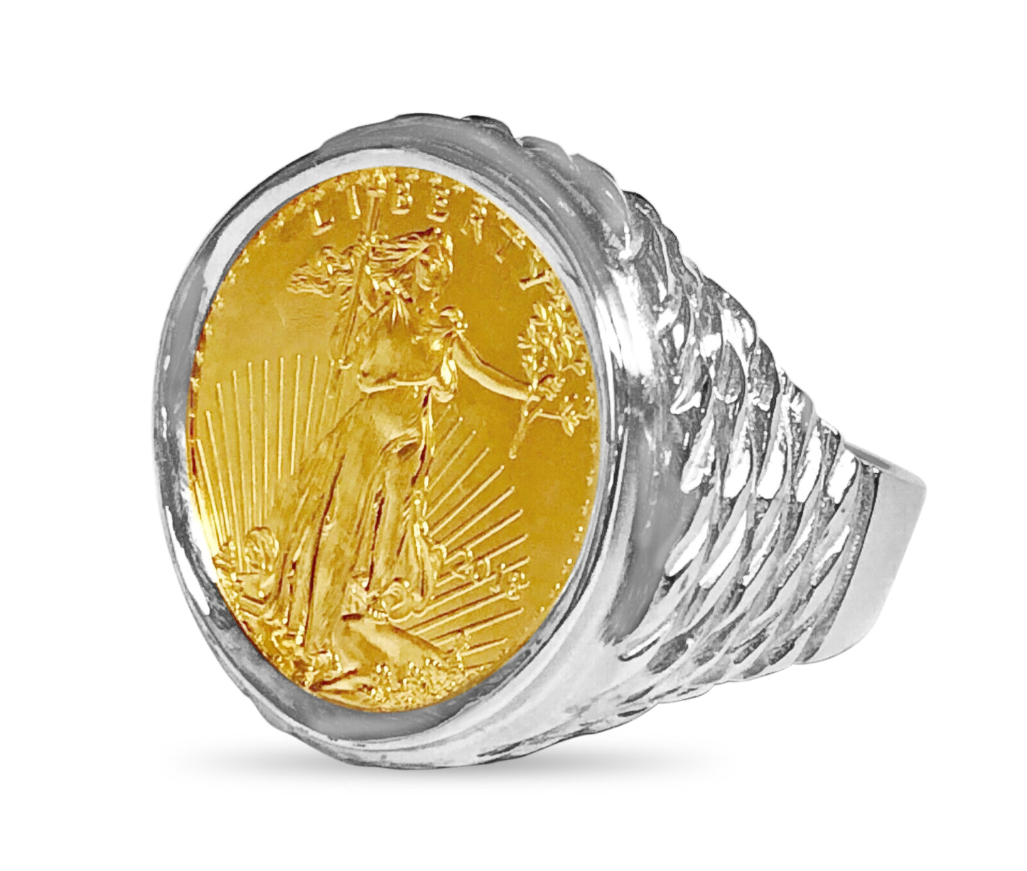 Handmade Solid Gold Fancy Coin Ring , 1/4oz Coin ,