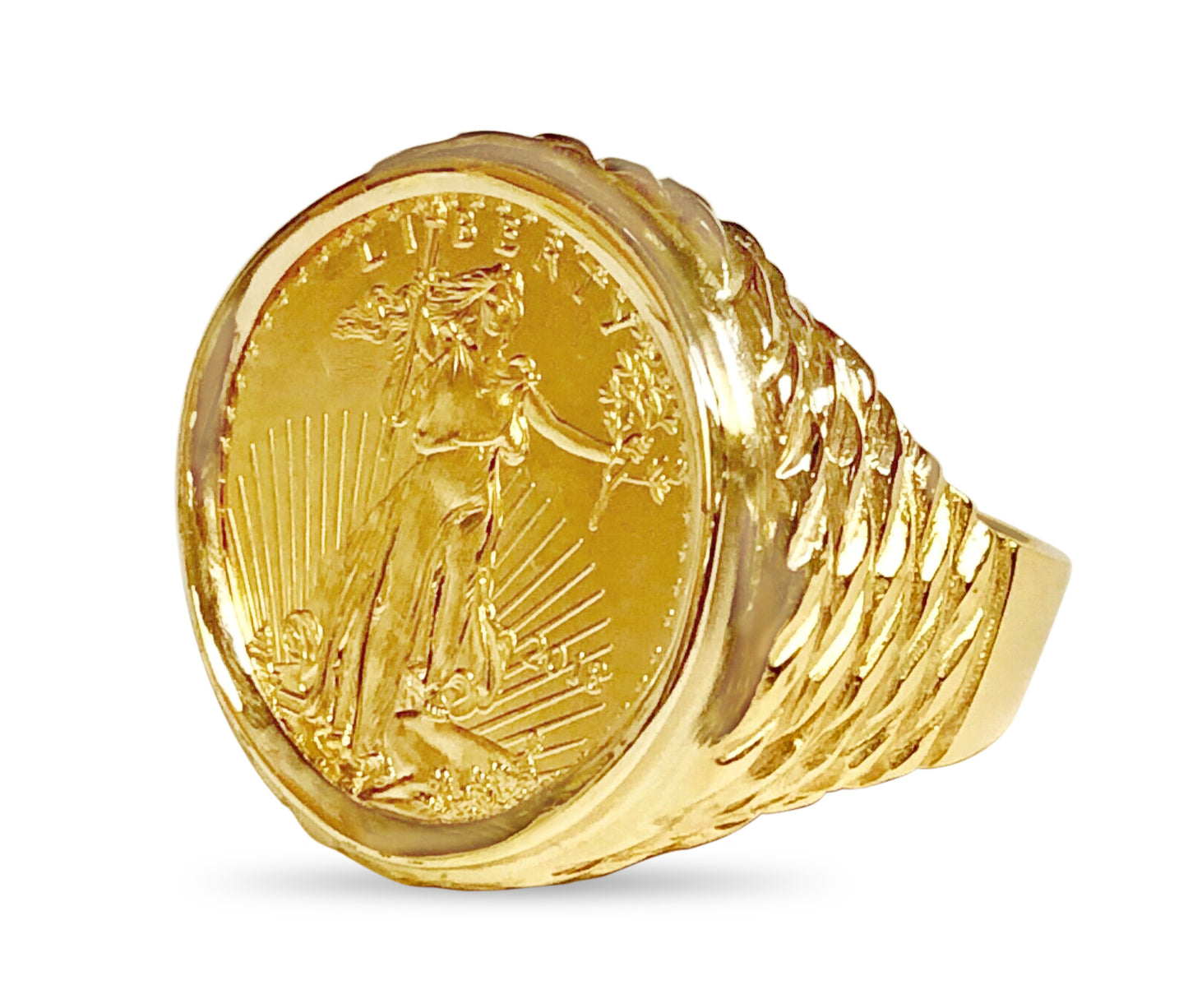 Handmade Solid Gold Fancy Coin Ring , 1/4oz Coin ,