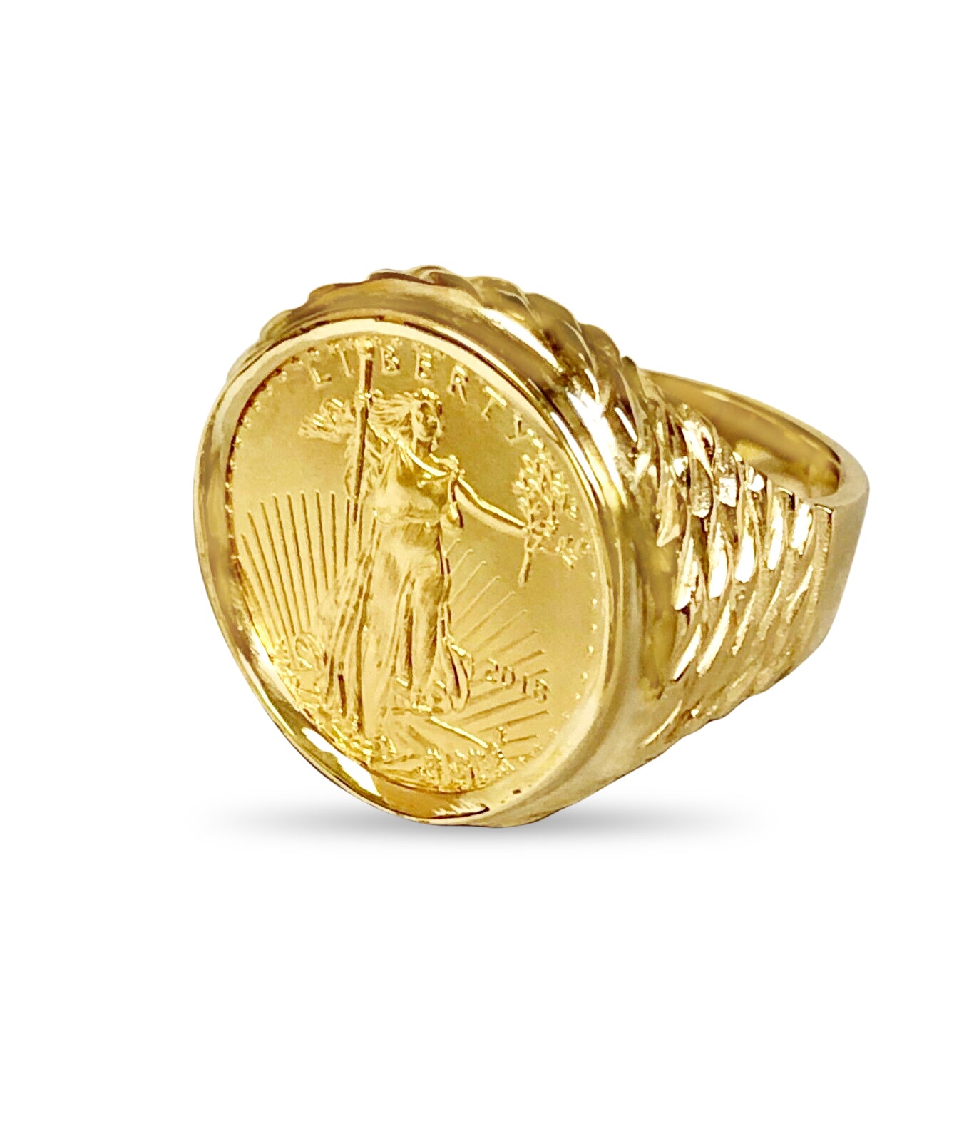Handmade Solid Gold Fancy Coin Ring , 1/4oz Coin ,