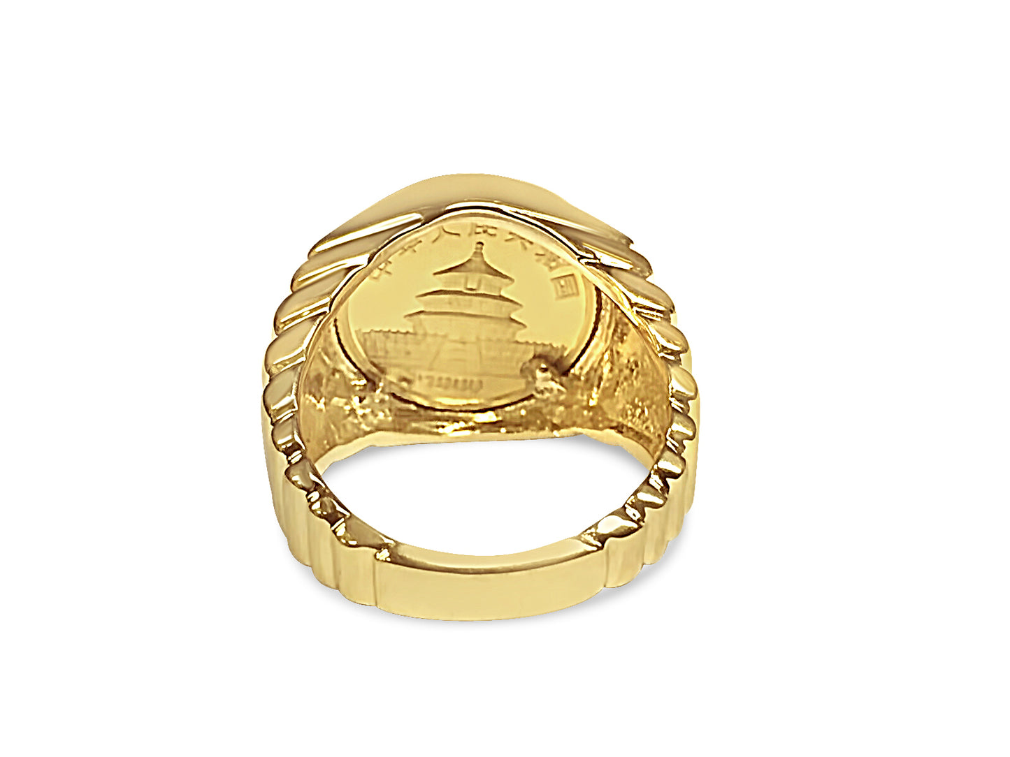 Handmade Solid Gold Fancy Coin Ring , Chinese Panda Bear Coin ,