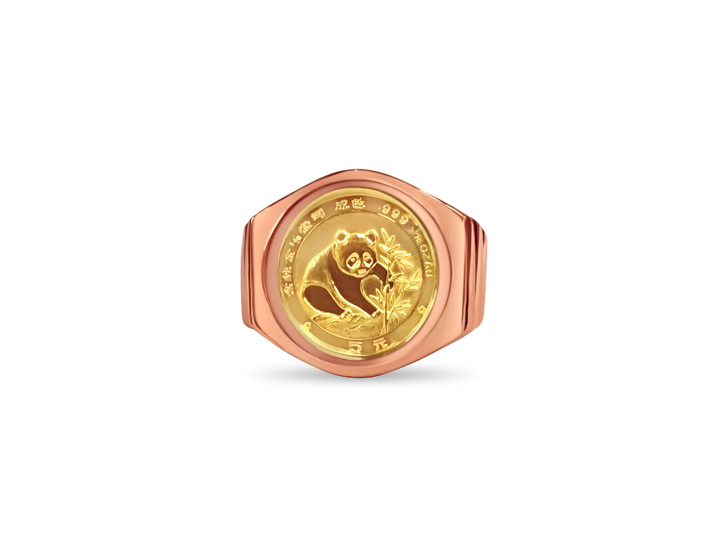 Handmade Solid Gold Fancy Coin Ring , Chinese Panda Bear Coin ,