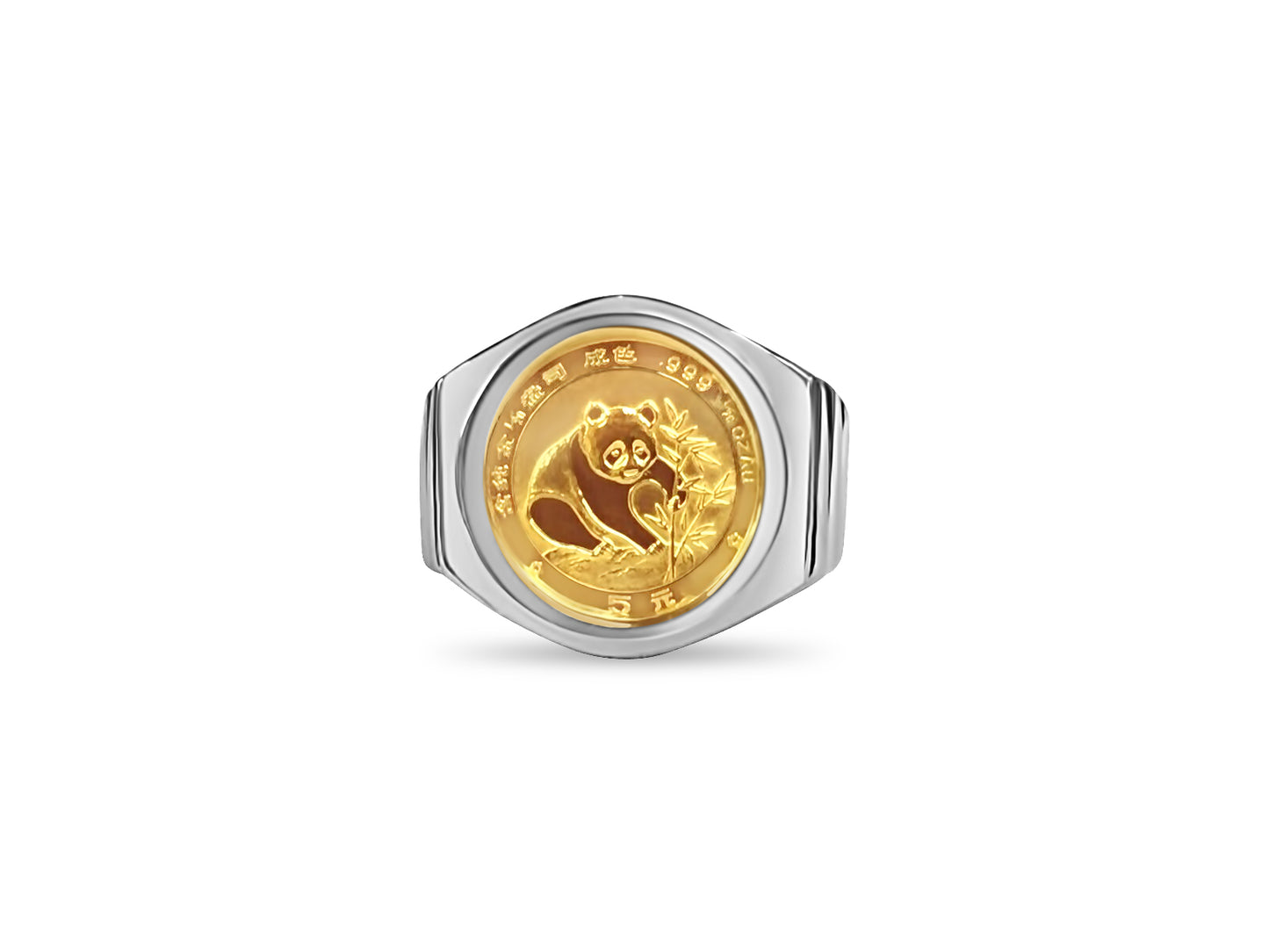 Handmade Solid Gold Fancy Coin Ring , Chinese Panda Bear Coin ,